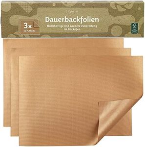 LIVAIA Papier cuisson réutilisable : 3x papiers de cuisson premium réutilisables pour le four et le grill - Tapis de cuisson lavable anti-adhésif, résistant à la chaleur jusqu'à 260 degrés
