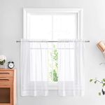 NICETOWN Kitchen Curtains 36 Inch Length - Small Window Curtain for Bathroom/Basement/Cafe, Short Sheer Valance Tier (42-inch Width, White, 2 Panels)