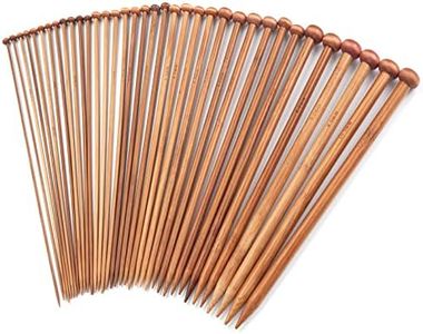 14 Inch Single Point Bamboo Knitting Needles Set for Beginners, 18 Pairs US Size 0-15 (2.0-10.0mm) Straight Wooden Knitting Needles, Long Wood Needles Prefect for Sweaters, Socks, Shawl and Scarf