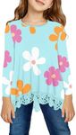 storeofbaby Girls Long Sleeve Shirt Flowy High Low Lace Trim Tops Loose Fit Floral Blouses