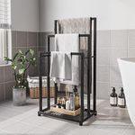 BOFENG Free Standing Black Metal Towel Racks for Bathroom Towel Stand,3-Tier Floor Towel Rack Holder,Ladder Towel Racks with Shelf Anti-Rust Bathroom Accessories Organizer for Bath Storage