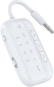 SANOTO Bluetooth Adapter Aeroplane, 2-in-1 Bluetooth Transmitter Receiver, Additional Socket 3.5 mm Audio Adapter, Dual Link APTX Low Latency, Aeroplane Gadget, for Headphones/TV/Speakers/Car