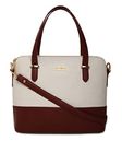 KLEIO PU Leather Twin Colour Hand Bag Purse For Girls Women Ladies (Dark Brown::White) (HO9003KL-DBWH)
