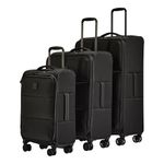 ANTLER - Soft Stripe 2.0 Suitcase Set - Cabin, Medium & Large, Durable & Lightweight, 4 Spinner Wheels - Adjustable Handle, TSA Lock, Recycled Polyester Luggage - Black