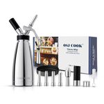 OSJCOOK 500mL Stainless Steel Whipped Cream Dispenser - Professional Cream Whipper with Mirror Finish, 5 Decorating Nozzles, Cleaning Brush, N2O Chargers Not Included