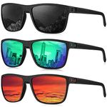 KALIYADI Polarized Sunglasses Men, Lightweight Mens Sunglasses Polarized UV Protection Driving Fishing Golf (Black/Green/Red)