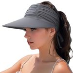 DRESHOW Women Visor Sun Hat Wide Brim Hat Adjustable Foldable Ponytail Beach Hat Summer UV Protection Outdoor Cap UPF 50+