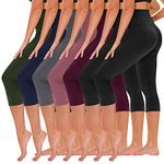 TNNZEET 7 Pack Leggings for Women - High Waisted Yoga Pants with Pockets Black Leggings Women Full Length & Capri, Black*2/ Purple/ Dark Pink/ Grey/ Navy Blue/ Olive Green, Small-Medium