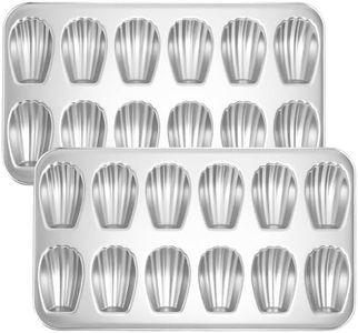 Shinsin Madeleine Pans Set of 2, Nonstick 12-Cavity Madeleines Mold Cookie Tray for Baking, Heavy Duty Warp Resistant Cute Shell Shape Madeleine Mold Cake Pan - Silver