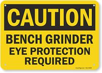 SmartSign"Caution: Bench Grinder Eye Protection Required", Plastic Sign, 7" X 10"