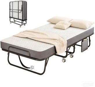Folding Bed with Mattress, Roll Away Beds with Mattress for Adults, Single Cot Foldable Rollaway Beds, Portable Bed for Easy Storage, Strong Frame for Guest Room, Small Apartment