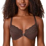 Delimira Women's Front Fastening Bra Racer Back Lace Plus Size Non Padded Underwired Hazelnut 36E