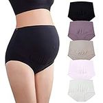 Mama Cotton Women's Over The Bump Maternity Panties High Waist Full Coverage Pregnancy Underwear (Color-MulticolorB 5 Pack, Size-L)