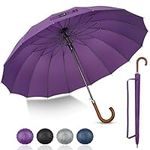 ZOMAKE Large Stick Umbrella Wooden Handle 55 Inch - Automatic Classic Golf Umbrellas Windproof 16 Rids - Business Umbrella J Handle for Walking, Grand Parapluie for Men Wemen(Purper)