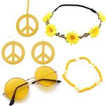 5 Pieces Hippie Costume Accessory Set 60S 70S fancy dress Hippie Party Supplies Disco Accessories for Women Include Sunglasses Flower Headband Peace Sign Necklace Earrings Bracelets (Yellow)