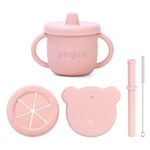 prajmi Silicone Sippy Cup with 3 lids | 3 in 1 Sippy Cup for 6+ Months Baby | BPA Free Sippy Cup | Anti-Spill Baby Sipper Cup - 250 ml (Dark Pink)