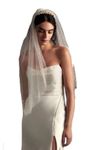 IBDA Christian Bridal Pearl Decorated Premium Long Veil (48 inches) Wedding Hair Accessory White Lace And Net - White