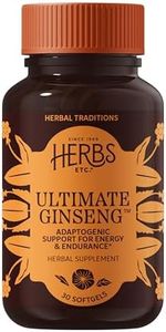 Herbs Etc. Ultimate Ginseng Softgels - Herbal Supplement for Energy & Vitality Support - American & Asian Ginseng - Siberian Eleuthero Root - Gluten-Free & Organic - 30 Count (30 Servings)