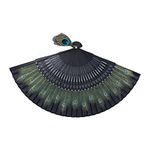 Folding Hand Fan, Vintage Bones Folding Fan, Beautiful Antique Peacock Pattern Bamboo Hand Fan for Performance, Clothing Decoration Gift, Black