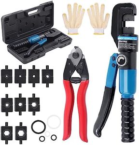 Glarks 12Pcs Hydraulic Crimping Tool Kit, 10 Ton Hydraulic Hand Crimper Tool with Wire Cable Cutter, Dies and Gloves Kit for 1/8" to 3/16" Cable, Wire Swaging Tool with Stainless Steel Cable Cutter