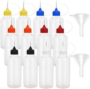 12 Pcs 1 Ounce Needle Tip Glue Bottle 30 mL Plastic Dropper Bottles with 2 Pcs Mini Funnel for Small Gluing Projects, Paper Quilling DIY Craft, Acrylic Painting, Multicolor lid