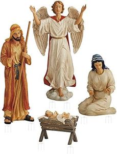 Holy Family Nativity Scene Outdoor Metal 4-Piece Set Includes Baby Jesus, Joseph, Mary & Angel. Large 45" Figures, Durable Anti-Rust, Flat All Metal with Sturdy 3-Prong Stakes