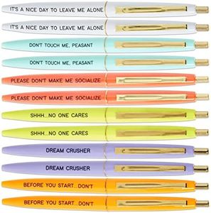 Paper Junkie 12 Pack Inspirational Ballpoint Pens, Funny Encouraging Work Pens for Colleagues, Women, Students, Teachers, Employee Appreciation Gifts, Office School Supplies, 6 Sarcastic Quotes