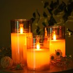 Flameless Candles, Battery Powered LED Candle with 24 Hours Timer and Remote Control, Gold Glass Real Wax Moving Wick Electric Candle Sets for Outdoor & Indoor Party, Birthday & Christmas Decorations