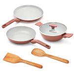 Ember Cookware Arcilla Ceramic Non Stick Gift Set Combo | ISI Certified | Frying pan | Kadai | Tawa | Matching Handles| Glass Lid | 2X Spatulas | Induction Safe |PFAS & PTFE Free |Florence|Terracotta