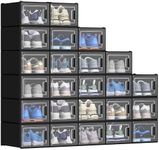 YITAHOME 24 Pack Shoe Storage Organizer Fit Up to US Size 13, Stackable Shoe Boxes, Plastic Storage Bins with Lids, Shoe Containers Sneaker Drawers (Medium, Black)