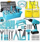 LOYO Kids Tool Set 50 Pcs Kids Construction Toys with Vest, Tool Box with Electric Drill Toy, Pretend Play Kids Toys for Boys Age 3 4 5 6 Years Old