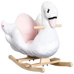 HOMCOM Kids Rocking Horse Plush Ride On Swan Toy w/Safety Seat for Toddler 18 Months +, White and Pink