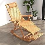 Aeumruch Folding Wooden Rocking Chair with armrest Foot Massage Pillow, Portable Deck Recliner