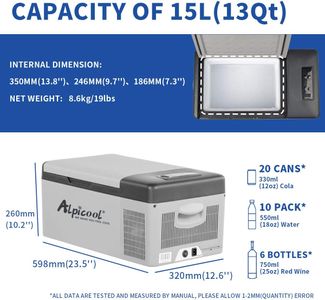 Alpicool 15L Portable Car Fridge Freezer – 12V Compressor, -20℃ to 20℃