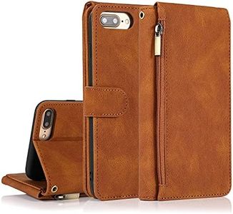 GoshukunTech for iPhone 6 Plus/6s Plus Case,for iPhone 7 Plus/8 Plus Case[ 8 Card Slots & 1 Zipper Coin Purse] Leather Wallet Flip Cover with Wrist Starp for iPhone 6 Plus/6s Plus/7 Plus/8 Plus-Brown