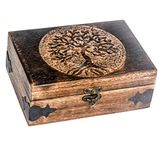 Antique Handmade Wooden Urn Tree of Life Engraving Handcarved Jewellery Box for Women-Men Jewel | Home Decor Accents | Decorative Boxes | Storage & Organiser (7" x 5" x 2.5", Tree - 2)