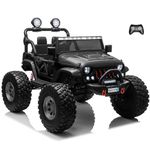 Kids Republic 2-Seater Lifted Monster Jeep Ride-On Truck Motorized Electric Car for Kids with Leather Seats, Seatbelts, Remote Control and MP3 Player - Battery Powered Ride-On Vehicle (24V, Black)