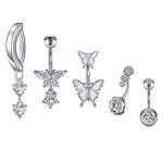 QWALIT Belly Button Ring Belly Rings Surgical Steel Belly Button Rings for Women Belly Button Piercing Dangle Belly Button Rings Dangling Belly Piercing Navel Piercing Jewelry Butterfly Silver