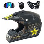 Motocross Helmet-DOT Certified Full Face Snowmobile Helmet with Goggles,Gloves&Mask-Perfect for Dirt Bike,ATV,Motorcycle,Off-Road Adventures,MX,DH,UTV for Boy,Girl,Youth (Matte Black Stars, Small)