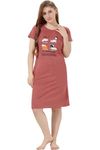 XOYA Printed Knee Length Nighty for Women/Cotton Nighty - Rust Peach (Size XL)