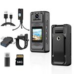 LX-VIECKDUN 2K 1440P Body Camera, 64GB HD Police Wearable Camera with Night Vision, 1.3" Screen, Audio Recording, Mini Body-Worn Cam for Security, Sports, Outdoor Action (Black)