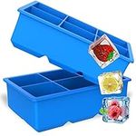 Stark Home Pack of 2 Blue Silicone Ice Cube Tray, Blue Reusable Ice Tray, BPA Safe Large Ice Cube Moulds for Whiskey, Cocktails, and Party Drinks (Blue-Square)