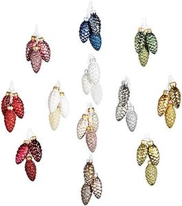 Juego de 36 Adornos de Cristal de Cono de Pino pequeño de Navidad de 12 Colores Mezclados, Adornos Colgantes para decoración de árboles de Navidad, Adornos de Navidad, Amigos