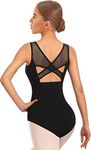 DANSHOW Women Ballet Mesh Dance Leotard Tank Top Crisscross Hollow Back Dancewear(23601-06-S)