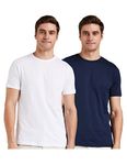 Amazon Brand - Symbol Men's Solid Cotton T Shirt | Round Neck | Half Sleeve | Plain | Combo Pack of 2-Regular Fit (Available in Plus Size) (AW17PLPO2-10_White & Iris Navy 2XL)