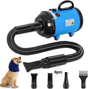 Dog Dryer for Large Dogs, 4.5HP 3200W High Velocity Pet Hair Dryers with Heater for Grooming, Spind Temperature Adjustable Pet Dryer Machine with 4 Nozzles (Blue)