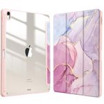 Fintie Hybrid Slim Case for iPad Air 13-inch (M2) 2024, [Built-in Pencil Holder] Shockproof Cover with Clear Transparent Back Shell, Dreamy Marble