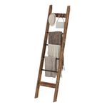 Hzuaneri Blanket Ladder Shelf for Living Room, Decorative Wood Quilt Rack with 4 Removable Hooks,Farmhouse Ladder Holder Organizer for Bedroom, 6-Tier, Rustic Brown BR31501B