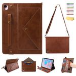 UUcovers for iPad 9th/8th/7th Generation Crossbody Handbag Stand Case with Pencil Holder/Pockets [Shoulder Strap/Hand Strap] Magnetic Wallet Envelope Cover for iPad 10.2 inch 2021/2020/2019, Coffee