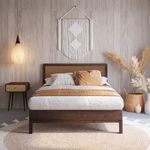 Bme Nipe Queen 14 Inch Bohemian Bed Frame with Adjustable Woven Headboard - Rustic & Vintage Unique Style with Acacia Wood - No Box Spring Needed - Easy Assembly - Walnut